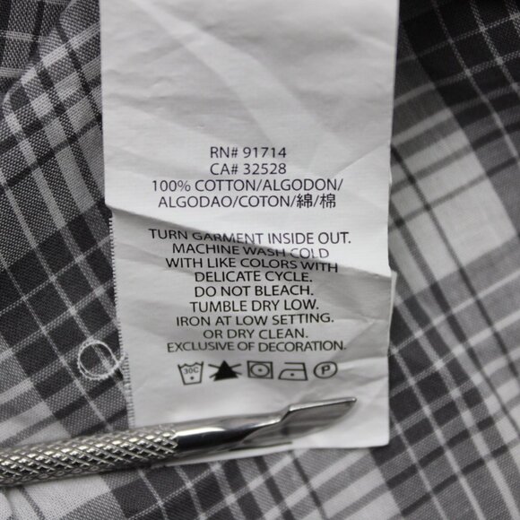 A/X Armani Exchange Shirt Mens Lage Gray/White 100% Cotton Short Sleeve Button - Picture 9 of 13